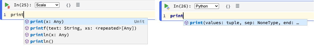 Autocomplete of Scala and Python code